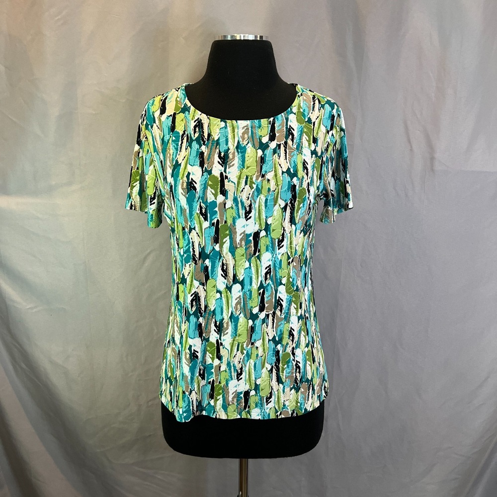 JM Collection Blouse Top Womens Small Multicolor Abstract Stretch Short Sleeve